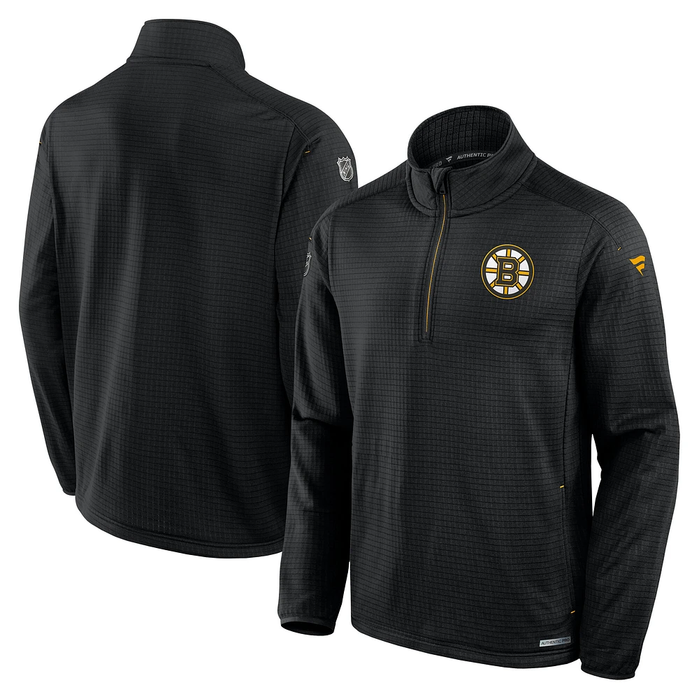 Sweat-shirt léger à fermeture éclair quart de tour Boston Bruins Authentic Pro Rink Fanatics pour homme noir