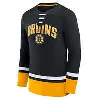 T-shirt noir à manches longues lacets Fanatics pour hommes des Bruins de Boston Back Pass