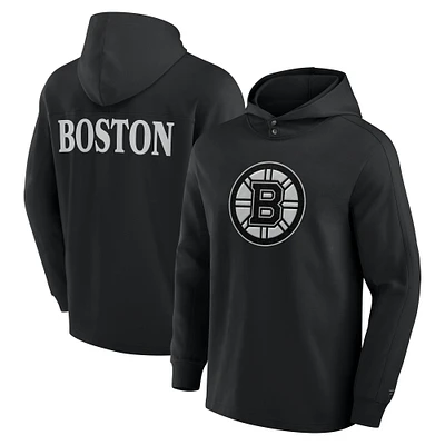 T-shirt à capuche manches longues noir Boston Bruins Elements Blaze Tri-Blend Fanatics pour hommes