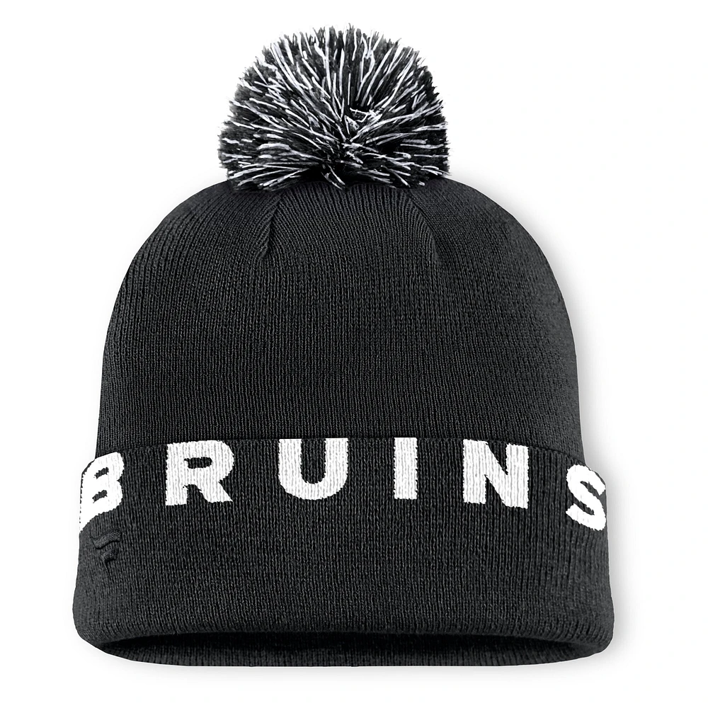 Men's Fanatics  Black Boston Bruins Fundamental High Stick Cuffed Knit Hat with Pom