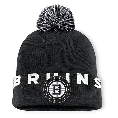 Bonnet en tricot à revers avec pompon Fundamental Boston Bruins Fanatics pour homme noir