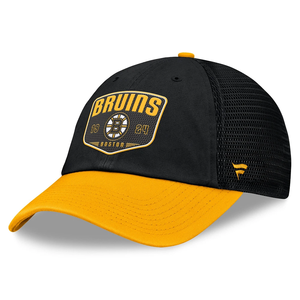Casquette ajustable à usage unique Fundamental Trucker noire des Bruins de Boston Fanatics pour hommes