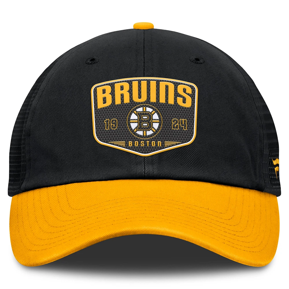 Casquette ajustable à usage unique Fundamental Trucker noire des Bruins de Boston Fanatics pour hommes