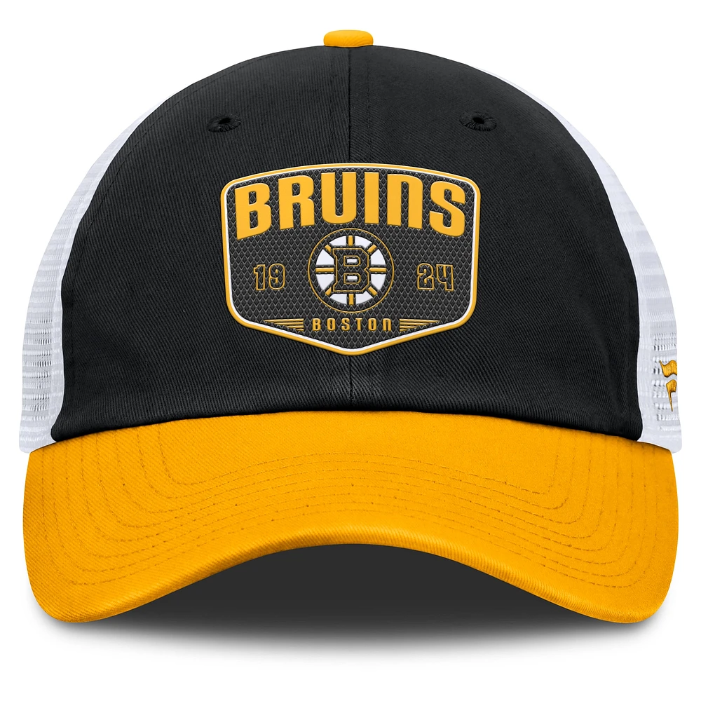 Casquette ajustable à usage unique Fundamental Trucker noire des Bruins de Boston Fanatics pour hommes