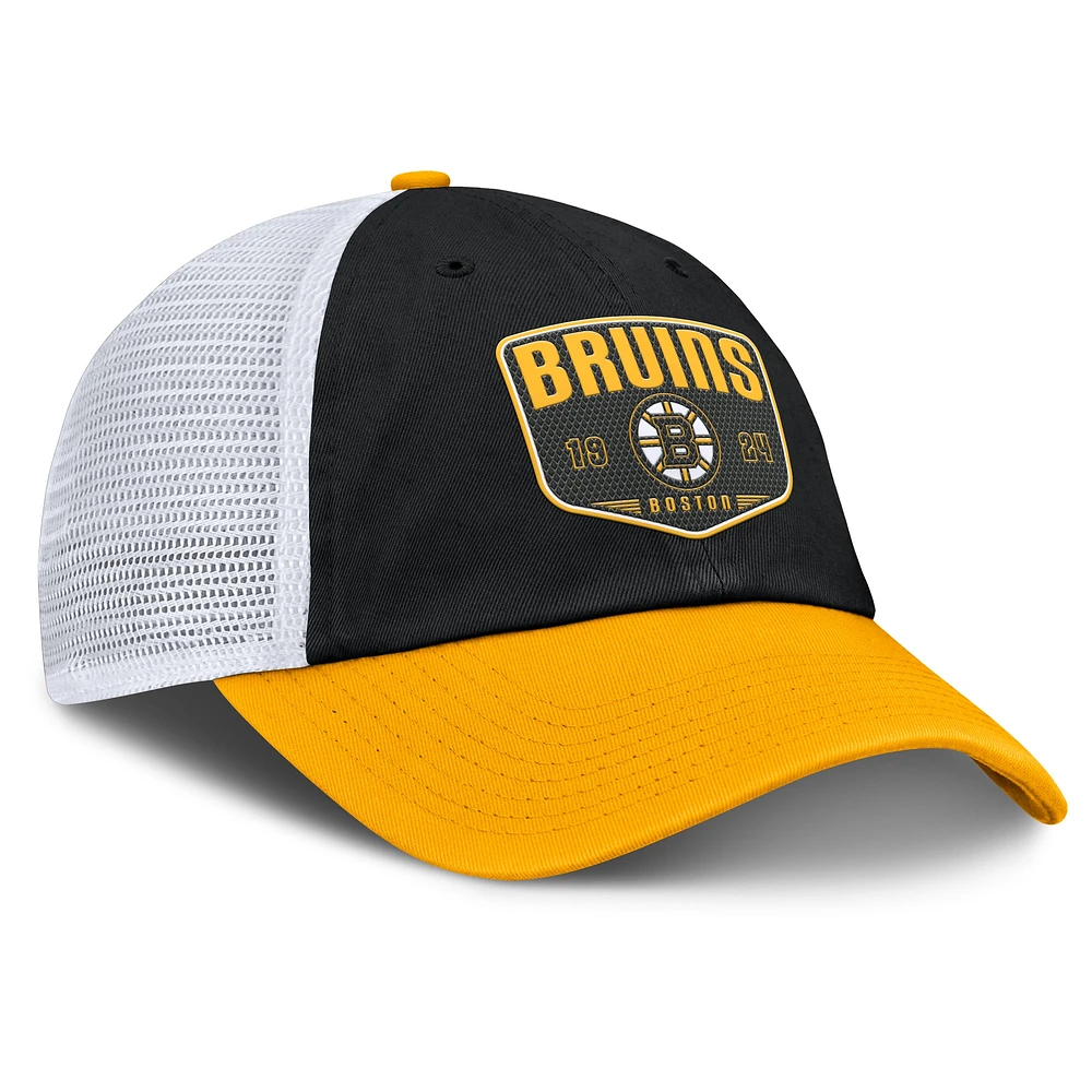 Casquette ajustable à usage unique Fundamental Trucker noire des Bruins de Boston Fanatics pour hommes