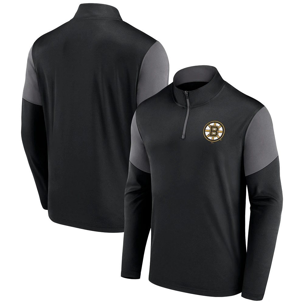 Haut zippé quart de tour avec logo des Bruins Boston Fanatics pour hommes, noir