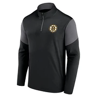 Haut zippé quart de tour avec logo des Bruins Boston Fanatics pour hommes, noir