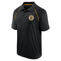 Men's Fanatics Black Boston Bruins Raglan Strong Alone Polo