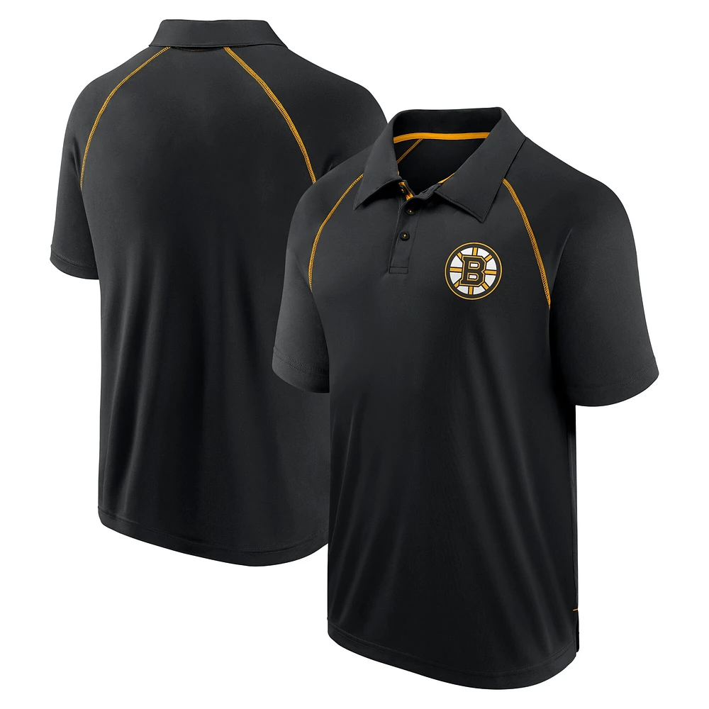 Men's Fanatics Black Boston Bruins Raglan Strong Alone Polo