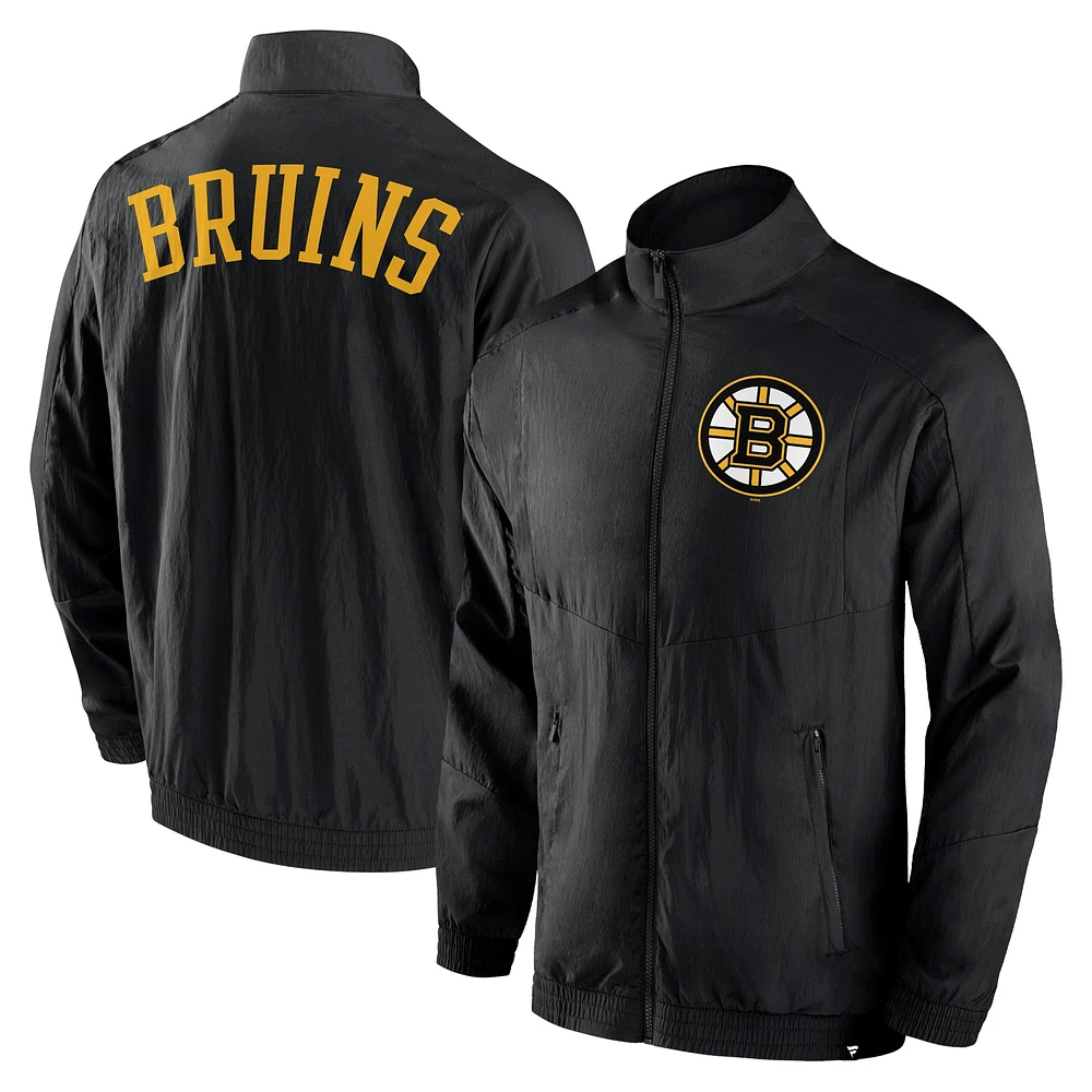 Men's Fanatics Black Boston Bruins Step Up Crinkle Raglan Full-Zip Windbreaker Jacket