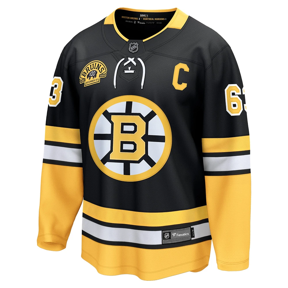 Maillot de joueur Premier Breakaway des Bruins Boston 100e anniversaire Fanatics Brad Marchand pour hommes noir