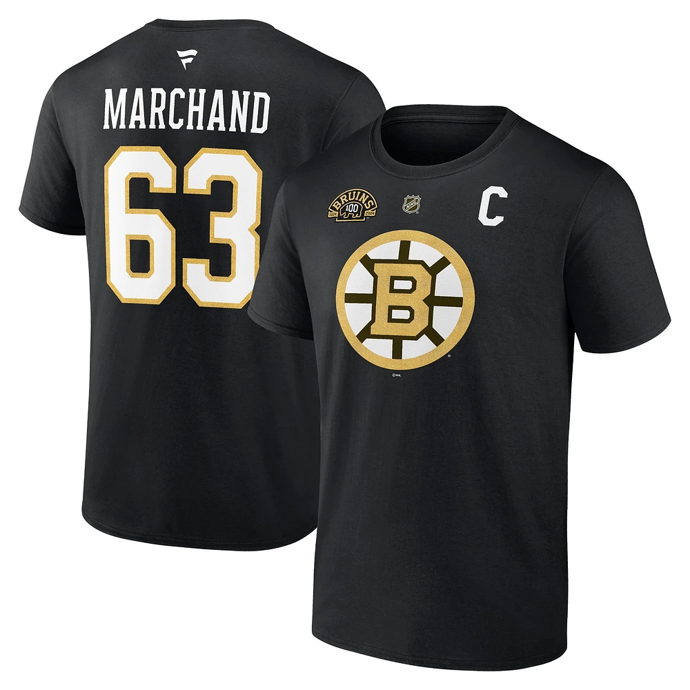 Men's Fanatics Brad Marchand Black Boston Bruins Authentic Stack Name & Number T-Shirt