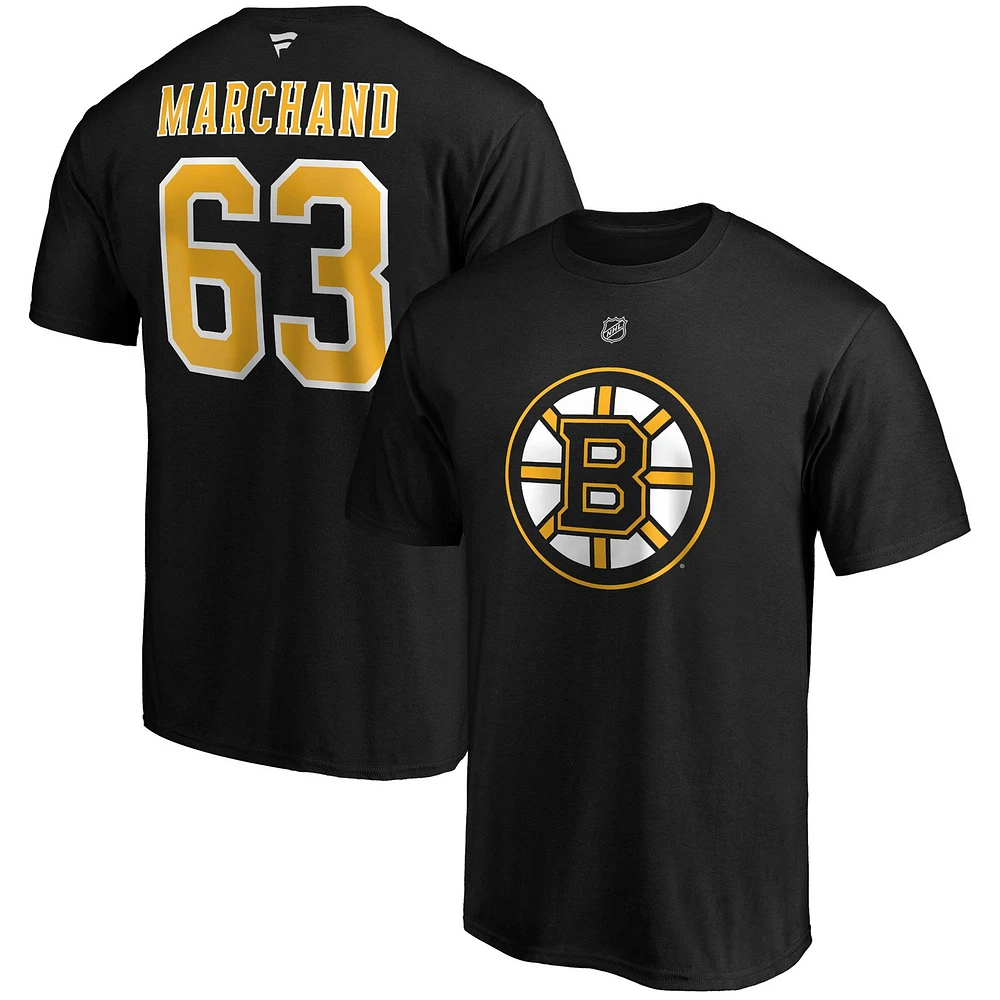 Fanatics pour hommes Brad Marchand T-shirt noir avec nom et numéro des Bruins de Boston