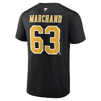 Men's Fanatics Brad Marchand Black Boston Bruins Logo Authentic Stack Name and Number - T-Shirt