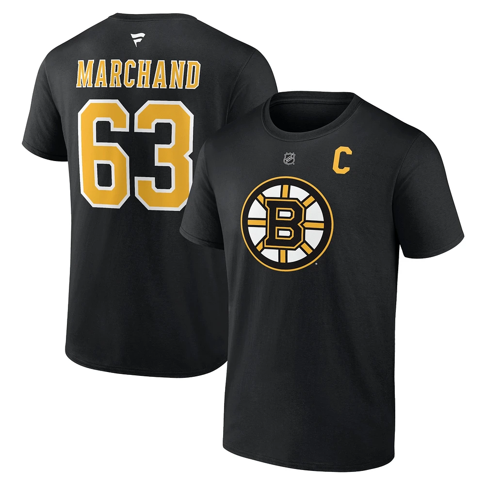 Fanatics Branded Brad Marchand Black Boston Bruins Logo Authentic Stack Name and Number - T-shirt