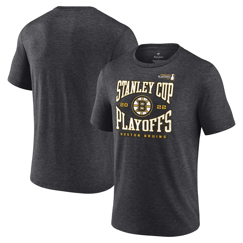 T-shirt enveloppant des séries éliminatoires de la Coupe Stanley 2022 Bruins Boston Fanatics Charcoal pour hommes