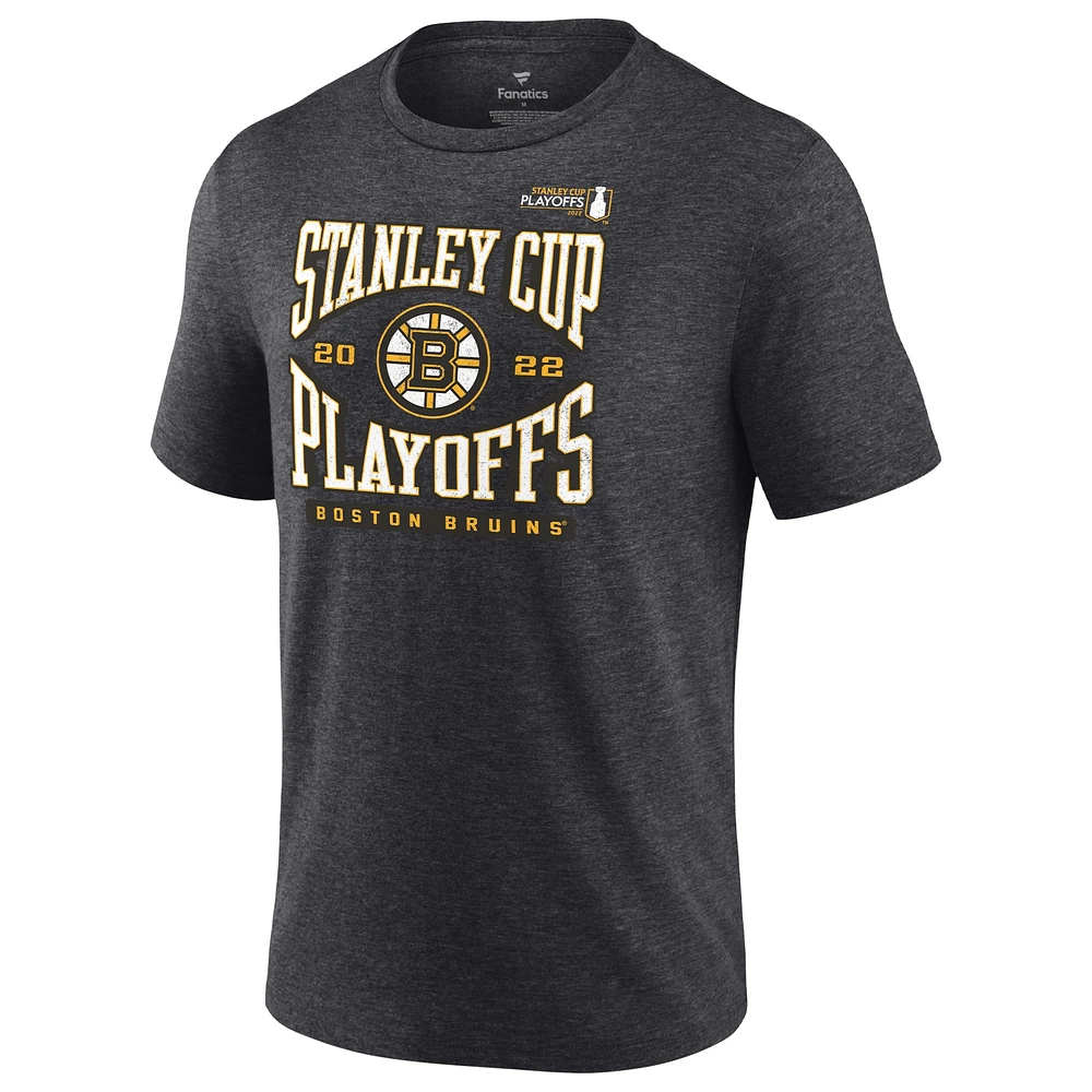 T-shirt enveloppant des séries éliminatoires de la Coupe Stanley 2022 Bruins Boston Fanatics Charcoal pour hommes