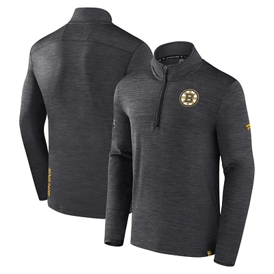 Haut à enfiler authentique quart de zip Fanatics Charcoal Boston Bruins pour hommes