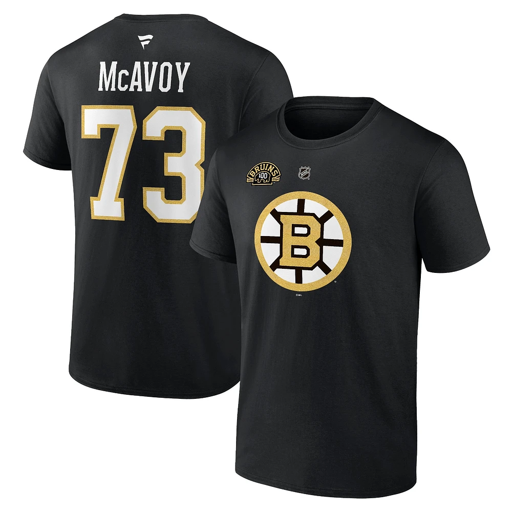 T-shirt authentique avec nom et numéro de pile des Bruins Boston Fanatics Charlie McAvoy pour hommes