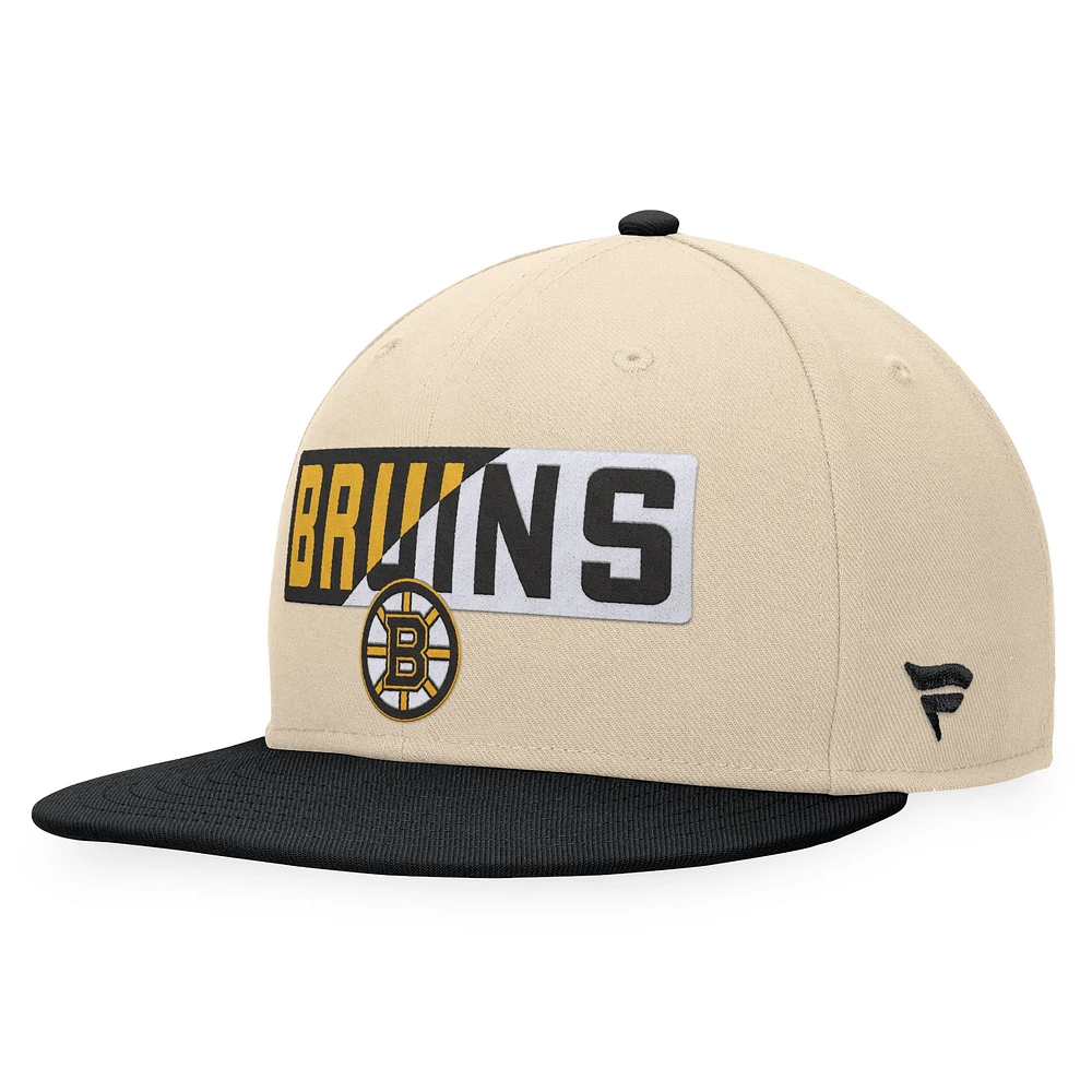 Casquette Snapback Goalaso des Bruins de Boston Fanatics pour hommes crème/noir