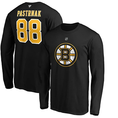 T-shirt à manches longues avec nom et numéro de pile authentique des Bruins Boston Fanatics David Pastrnak pour hommes