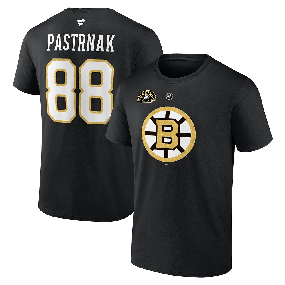 Men's Fanatics David Pastrnak Black Boston Bruins Authentic Stack Name & Number T-Shirt