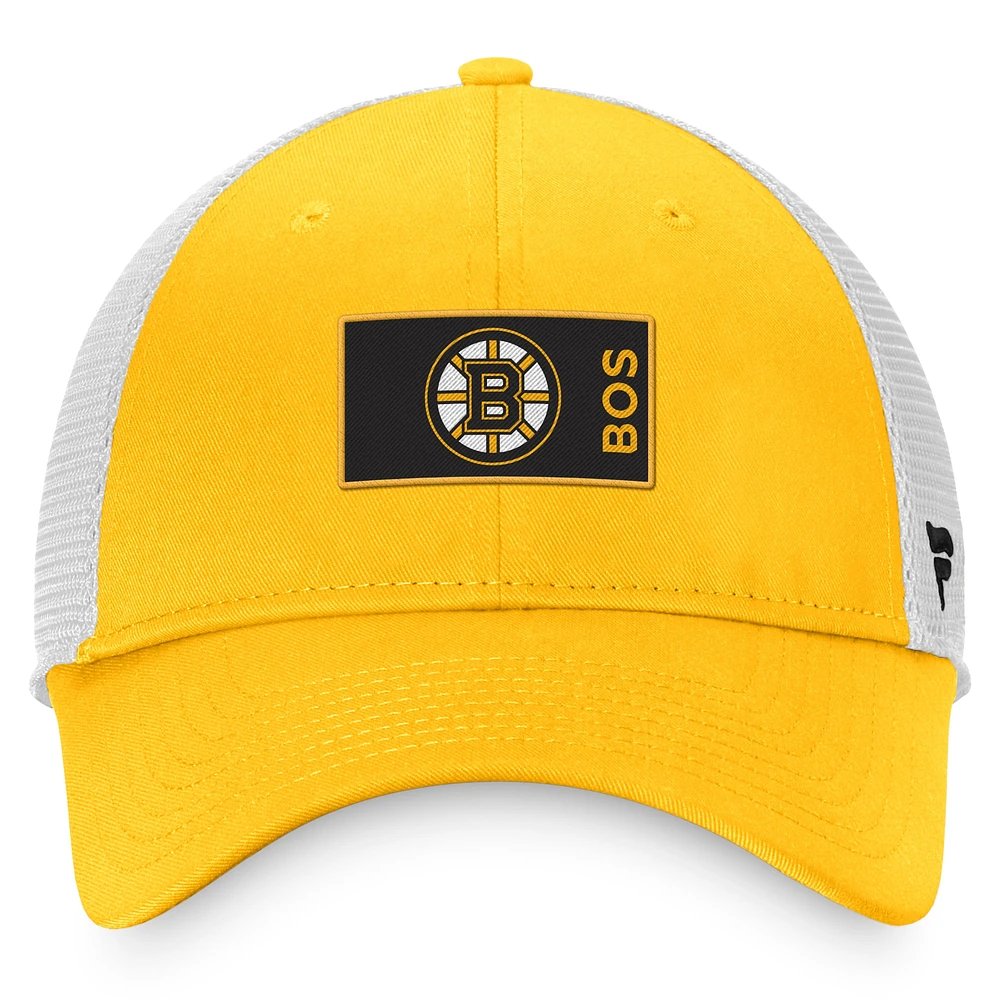 Casquette Snapback authentique Pro Rink Trucker Fanatics or/blanc des Bruins de Boston pour hommes