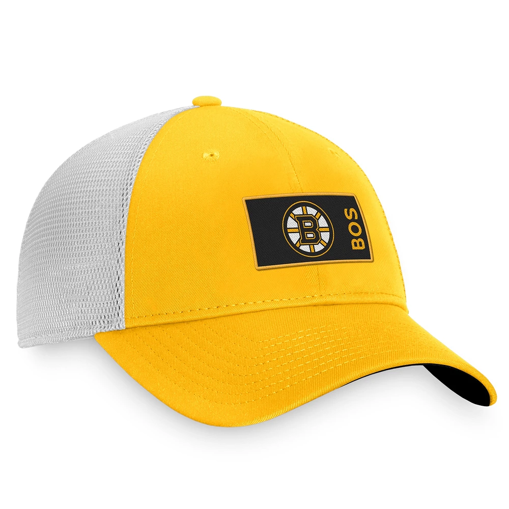 Men's Fanatics Gold/White Boston Bruins Authentic Pro Rink Trucker Snapback Hat