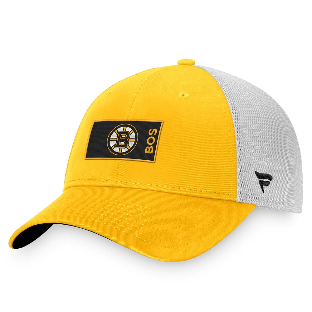 Casquette Snapback authentique Pro Rink Trucker Fanatics or/blanc des Bruins de Boston pour hommes