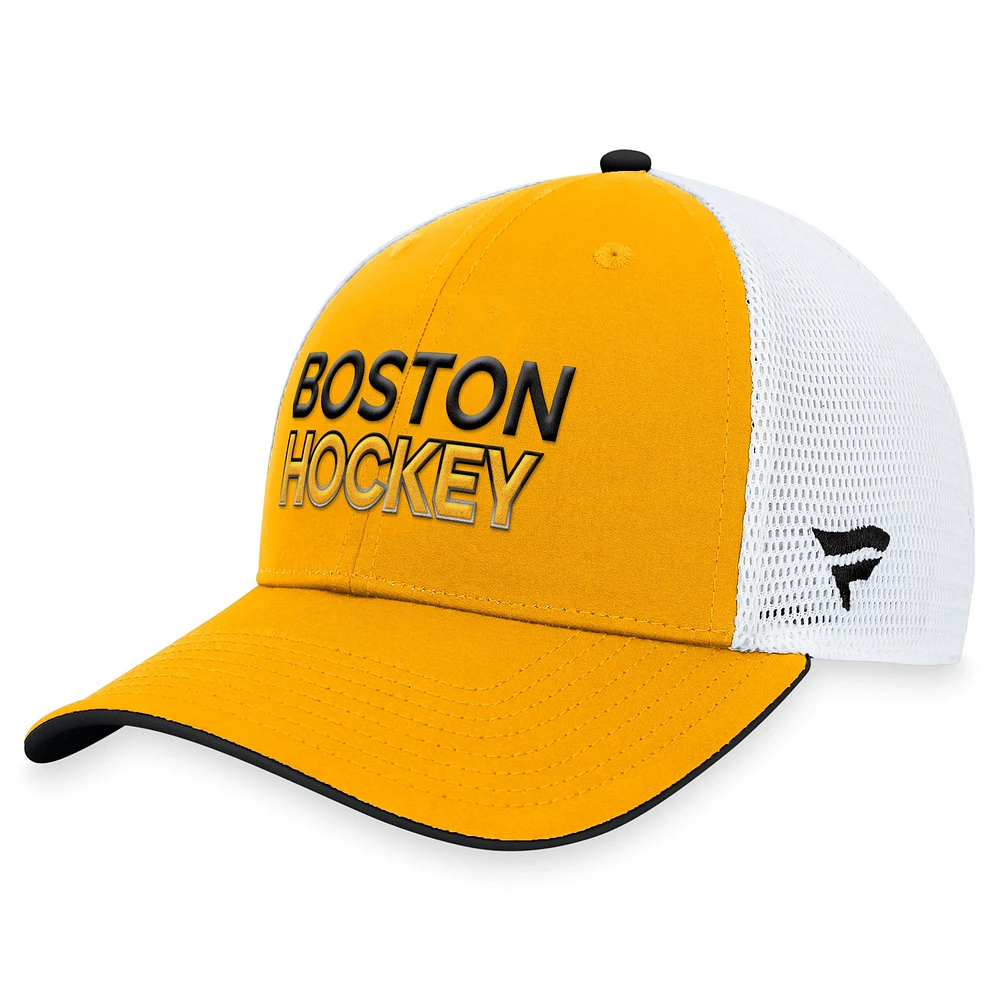 Casquette réglable Fanatics Gold Boston Bruins Alternate Authentic Pro Trucker pour hommes