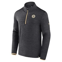 Pull léger à glissière quart de tour Fanatics Heather Charcoal Boston Bruins Authentic Pro pour homme