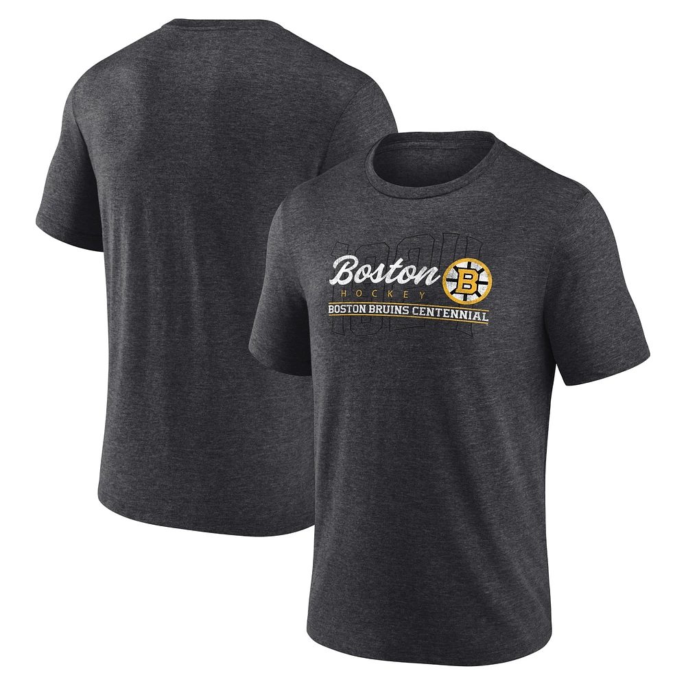 Men's Fanatics Heather Charcoal Boston Bruins Centennial Hockey Tri-Blend T-Shirt