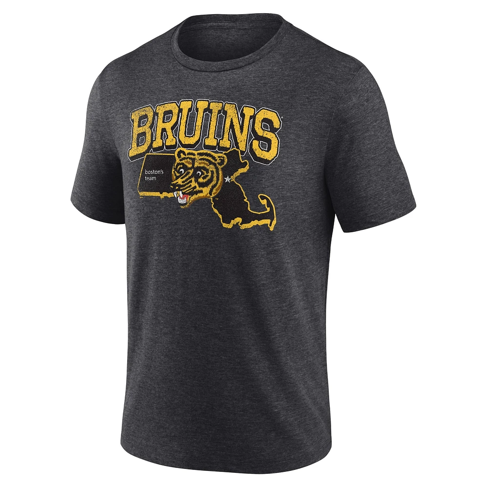 T-shirt à trois mélanges de l'équipe du centenaire des Bruins Boston Fanatics Heather Charcoal pour hommes