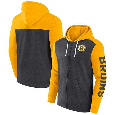 Sweat à capuche entièrement zippé pour hommes Fanatics Heather Charcoal Boston Bruins Down and Distance
