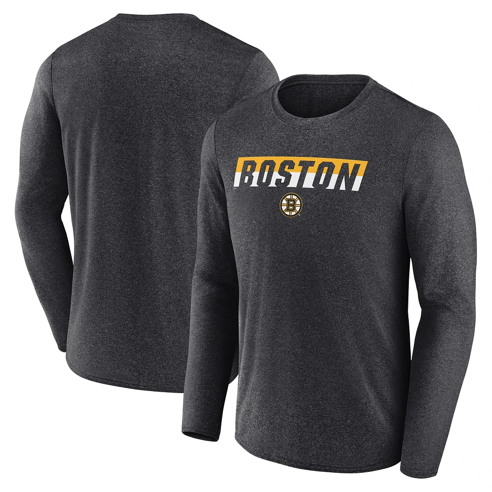 T-shirt à manches longues Fanatics Heather Charcoal pour homme des Bruins de Boston