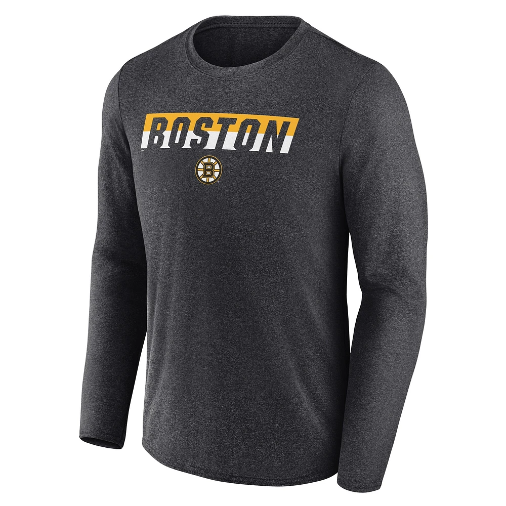 Men's Fanatics Heather Charcoal Boston Bruins Transition Long Sleeve T-Shirt