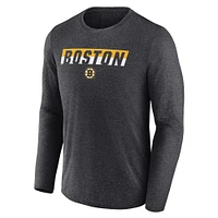 T-shirt à manches longues Fanatics Heather Charcoal pour homme des Bruins de Boston