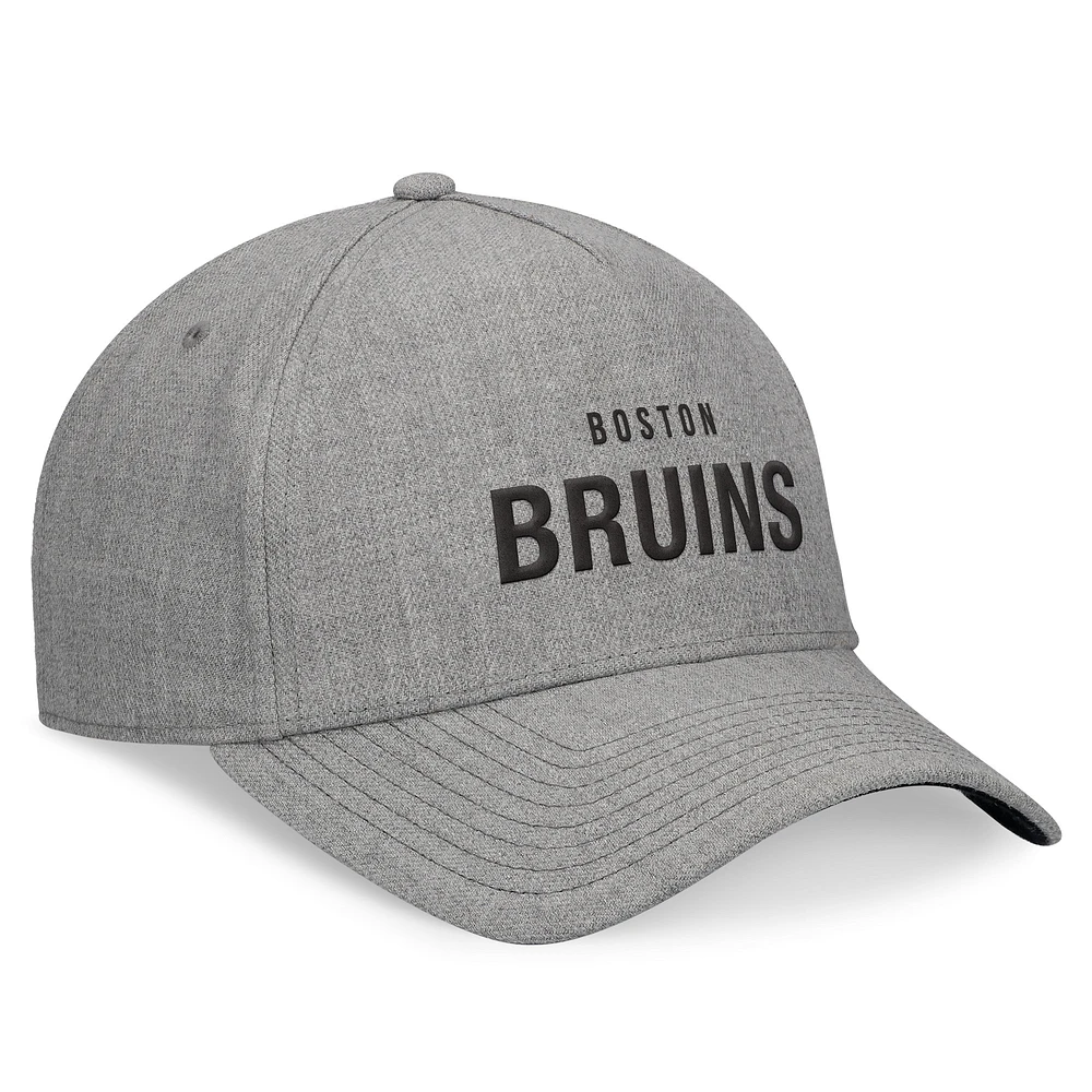 Men's Fanatics Heather Gray Boston Bruins Elements A-Frame Leather Strapback Hat