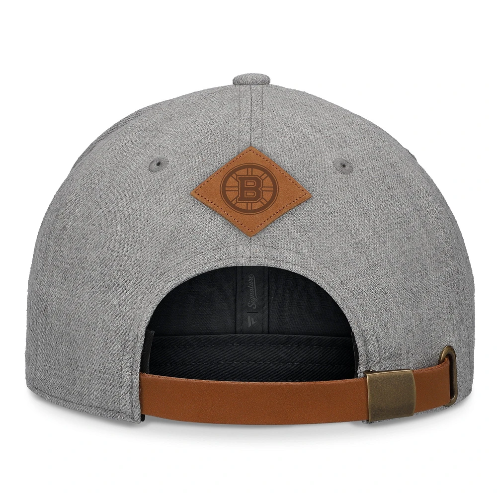 Casquette à bretelles en cuir à cadre en A pour hommes Fanatics gris chiné des Bruins de Boston