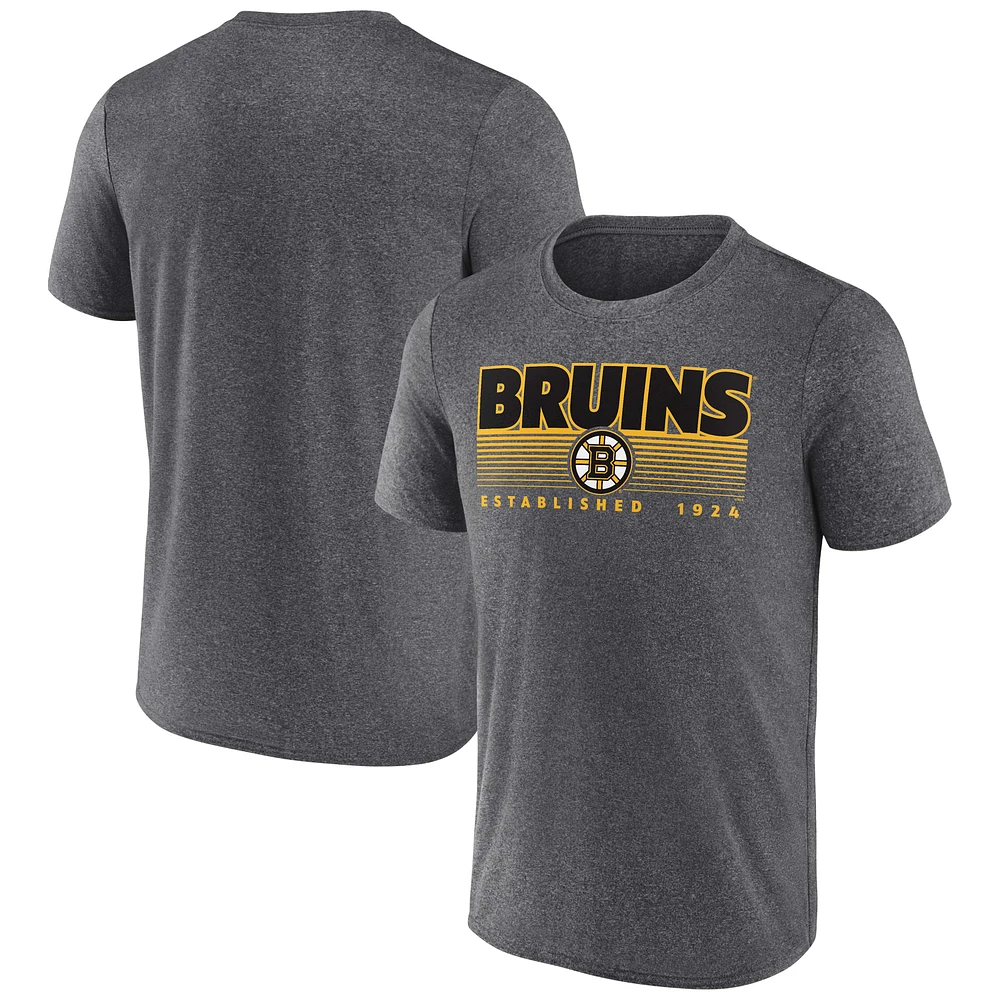 T-shirt Fanatics Heathered Charcoal Boston Bruins Prodigy Performance pour hommes