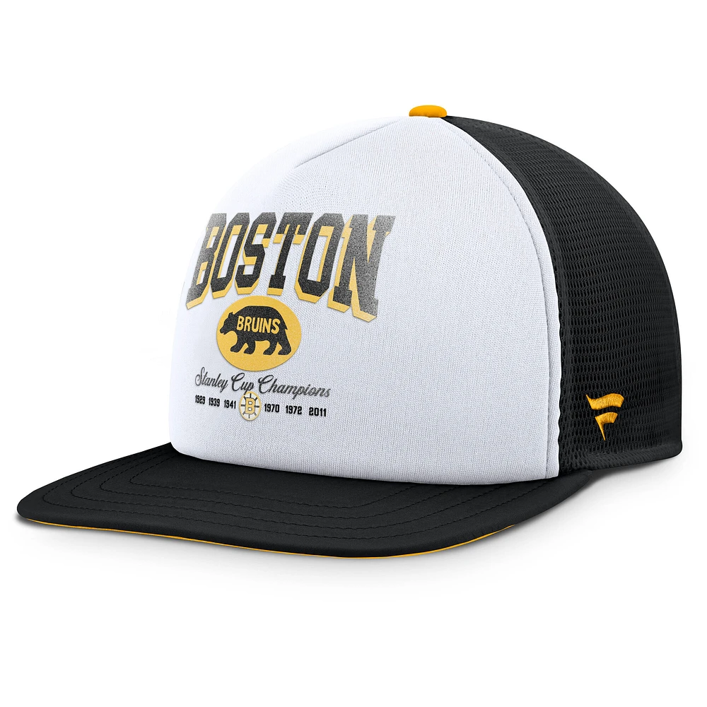 Casquette snapback en mousse blanche/noire Fanatics pour hommes Boston Bruins Decades Collection