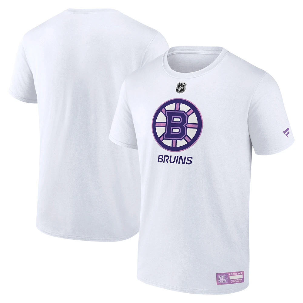 Men's Fanatics White Boston Bruins 2024 Hockey Fights Cancer T-Shirt