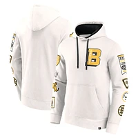 Sweat à capuche en polaire Letterman blanc Fanatics pour hommes des Bruins de Boston