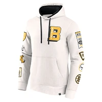 Sweat à capuche en polaire Letterman blanc Fanatics pour hommes des Bruins de Boston