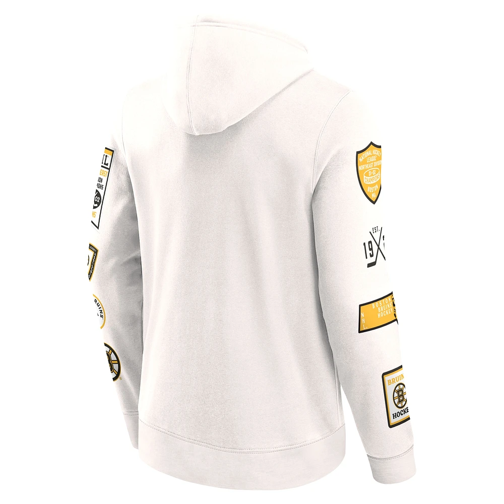 Men's Fanatics White Boston Bruins Letterman Fleece Pullover Hoodie