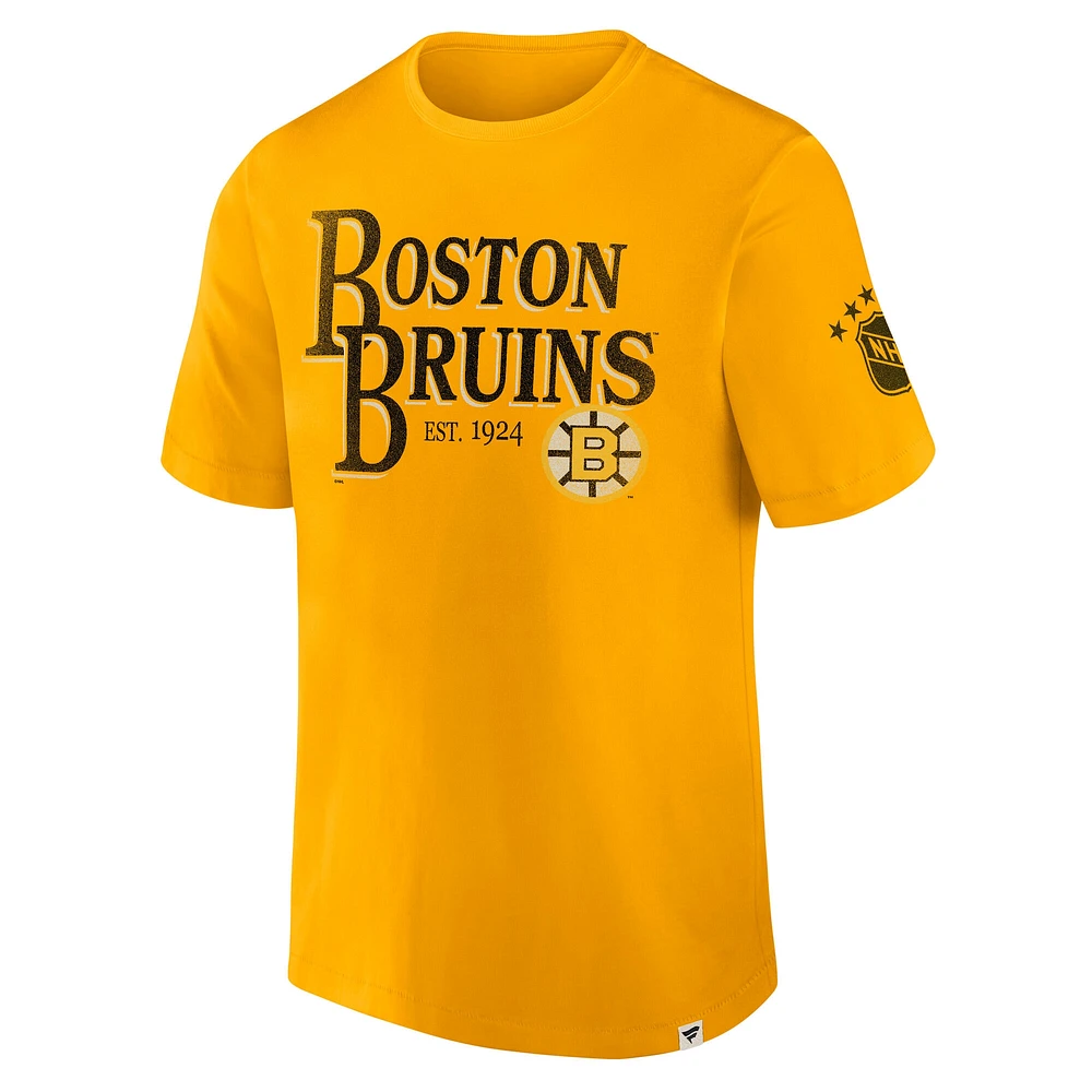 T-shirt jaune fanatiques pour hommes de la collection Decades des Bruins Boston, fabriqué durer