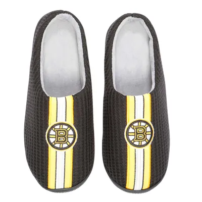 Boston Bruins FOCO Team Stripe Memory Foam Slide Slippers - Black