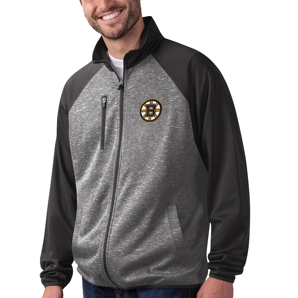 Men's G-III Sports by Carl Banks Black Boston Bruins Runners Raglan Full-Zip Track Jacket