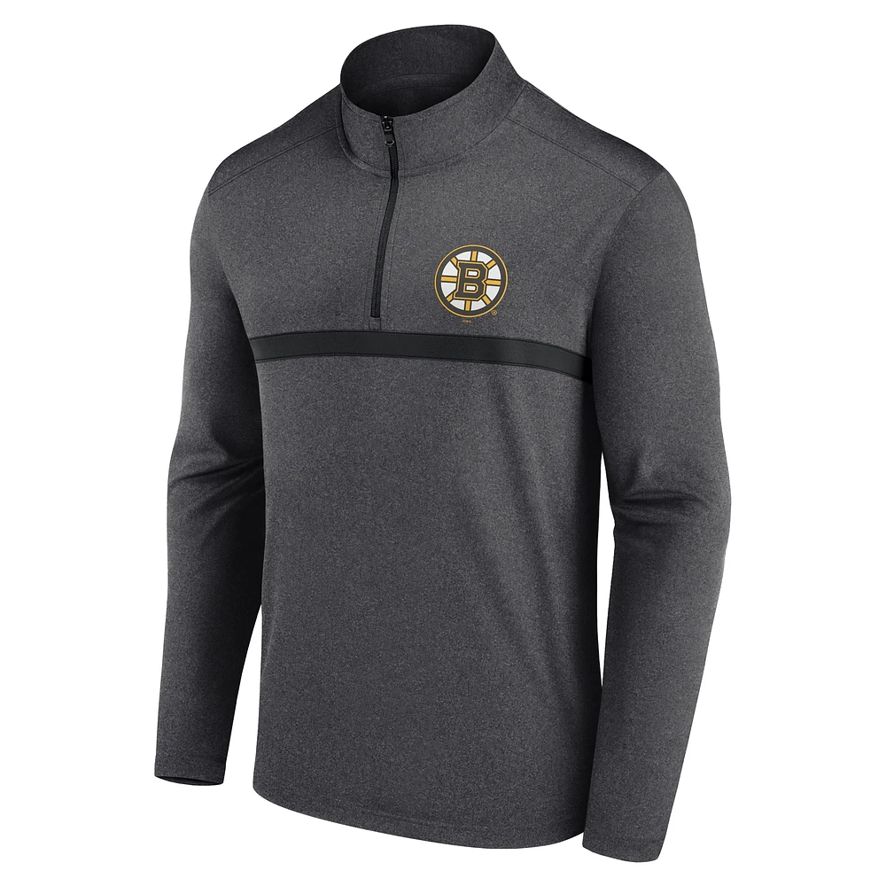 Men's  Heather Charcoal Boston Bruins Head-to-Head Raglan Quarter-Zip Top