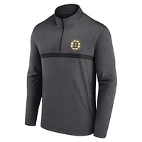 Men's  Heather Charcoal Boston Bruins Head-to-Head Raglan Quarter-Zip Top